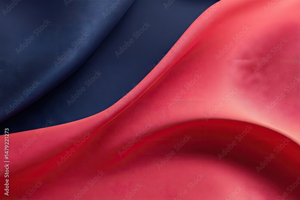 Poster a vibrant abstract composition featuring flowing waves of pink. red. and navy blue. creating a dynam