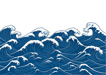 Traditional Japanese Wave Pattern Illustration,ukiyoe