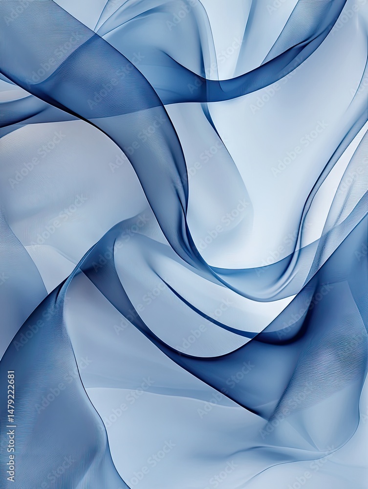 Poster a flowing abstract composition of silky blue fabric creating a serene atmosphere. with soft gradient