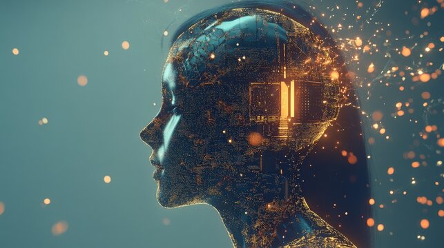 Futuristic AI Concept with Abstract Human-Like Features and Lights