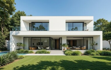 modern house with garden. Generative AI