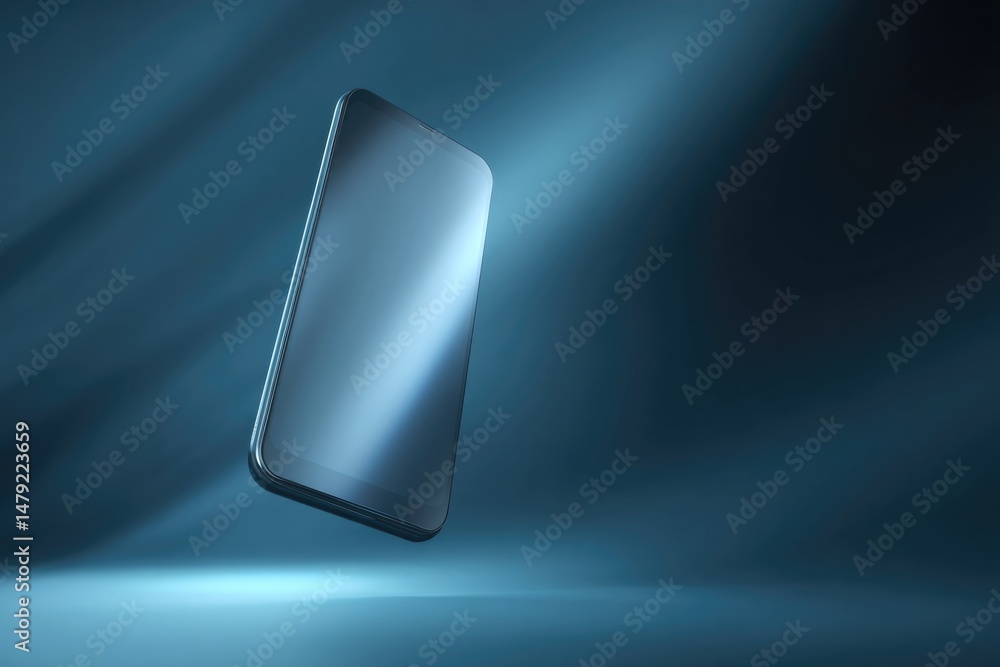 Poster sleek futuristic smartphone floating against abstract digital background features emphasized through
