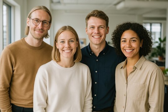 Diverse team smiling together.