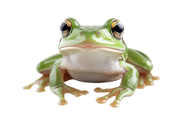 Obraz premium Green frog is looking at the camera on transparent or white background