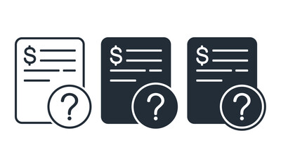 Money document with question icon. Vector illustration