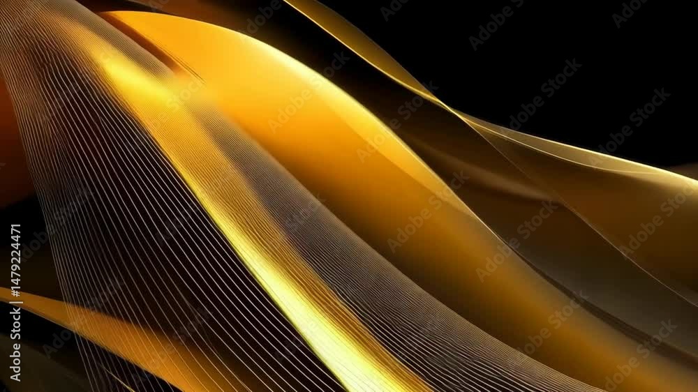 Poster abstract shimmering golden lines flowing gracefully over a dark background, creating an elegant and 