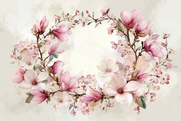 Obraz premium Delicate floral wreath design in pastel shades.