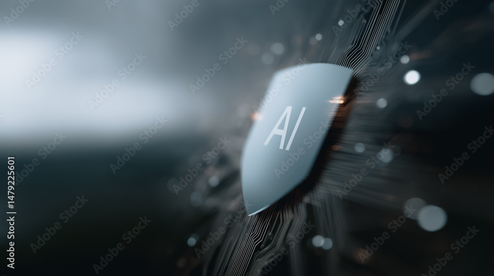 Aufkleber ai security shield: a close-up shot of a luminous ai shield, symbolizing digital security and techno