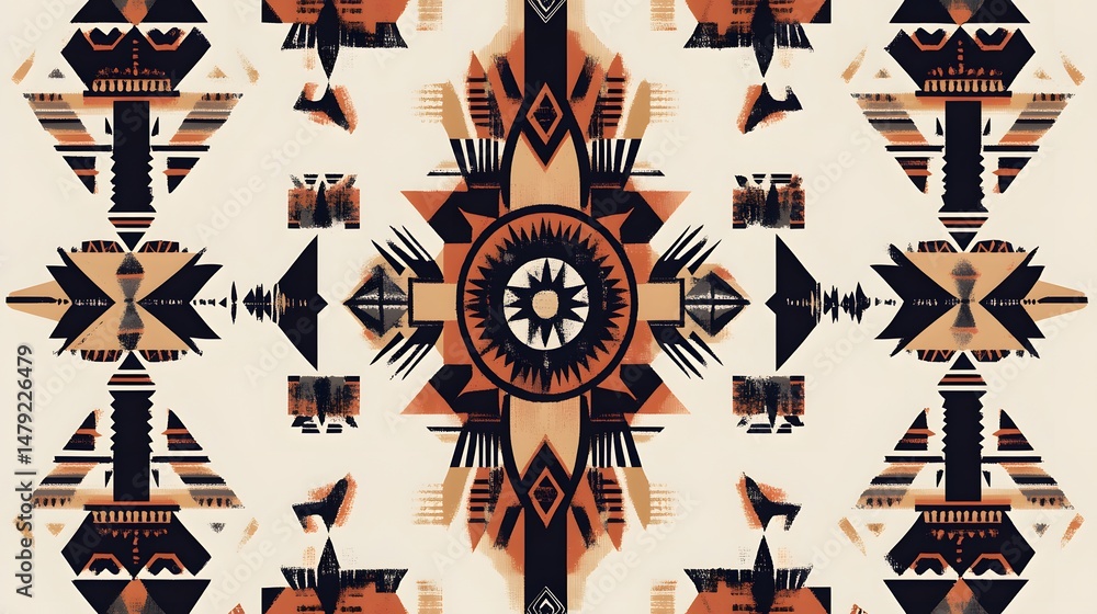Poster intricate patterned design in a symmetrical native style.