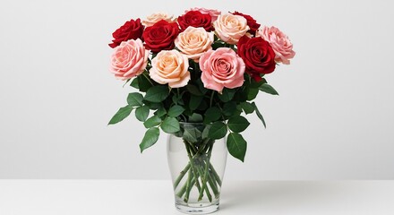 Obraz premium 美しく咲く赤とピンクのバラの花束 柔らかな光を浴びて輝く. AI Generated