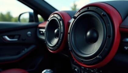 High-quality car audio speakers installed in a vehicle's interior , bass, car interior, dashboard