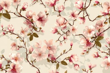 Fototapeta premium Delicate floral pattern of magnolia blossoms on a light background.