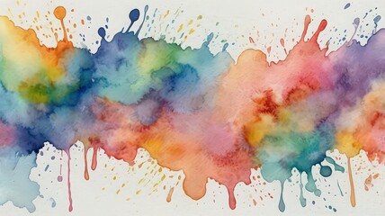 Obraz premium Watercolor splash with vibrant hues creating a colorful abstract design on a white background scene