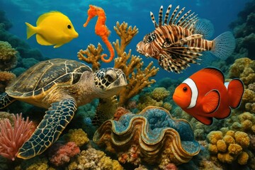 Obraz premium Vibrant underwater marine life scene.