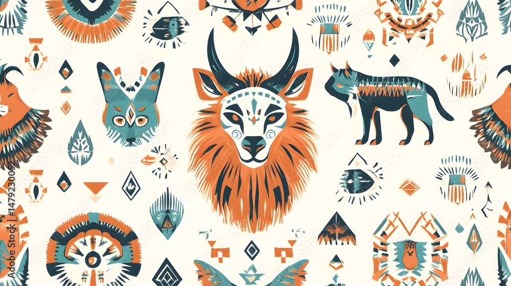 Poster intricate pattern design with animals and symbols.