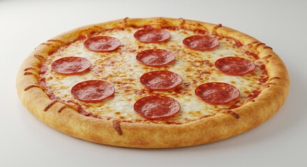 Delicious pepperoni pizza displays appetizing cheese and crust under bright studio lighting. AI Generated