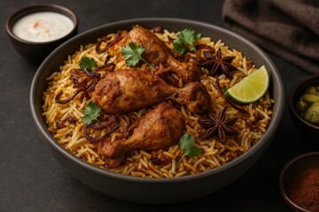 Fototapeta premium Flavorful chicken biryani dish.