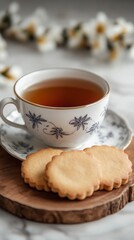 Cozy Cup of Tea with Cookies on a Wooden Board Setting