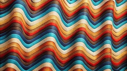 Colorful wavy textured fabric abstract design with retro rainbow color palette and unique patterns