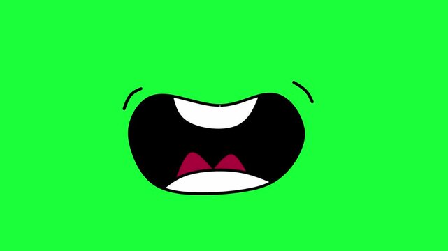 Cartoon character talking mouth, speaking mouth, lip sync loop animation on green screen background