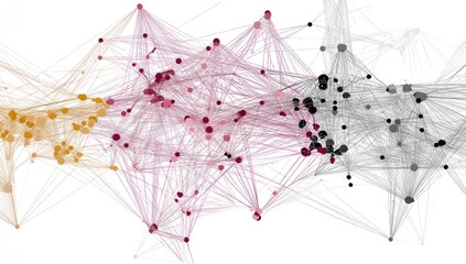 Dynamic visualization of AI algorithms through interconnected nodes and network pathways, enhancing data flow.