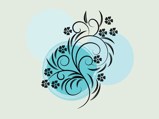 Elegant Black Floral Design on Aqua Blue Watercolor Background