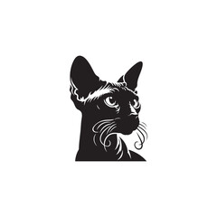Devon Rex Cat Vector Silhouette: Distinctive Big-Eared Feline with Curly Fur, Slender Body, and Playful Expression Captured in a Clean, Modern, and Minimalist Silhouette Art Style.
