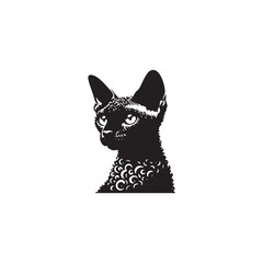 Devon Rex Cat Vector Silhouette: Distinctive Big-Eared Feline with Curly Fur, Slender Body, and Playful Expression Captured in a Clean, Modern, and Minimalist Silhouette Art Style.

