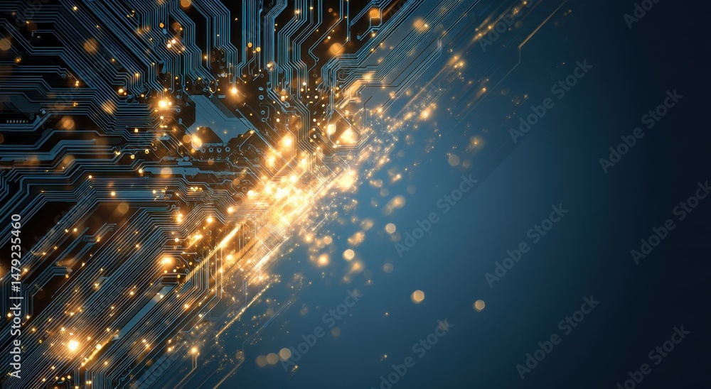 Aufkleber abstract technological design with glowing particles.