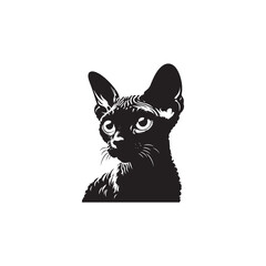 Fototapeta premium Devon Rex Cat Vector Silhouette: Distinctive Big-Eared Feline with Curly Fur, Slender Body, and Playful Expression Captured in a Clean, Modern, and Minimalist Silhouette Art Style. 
