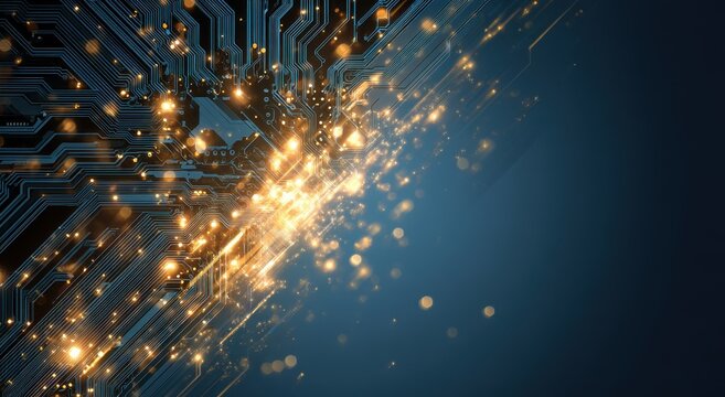 Abstract technological design with glowing particles.