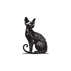 Fototapeta premium Devon Rex Cat Vector Silhouette: Distinctive Big-Eared Feline with Curly Fur, Slender Body, and Playful Expression Captured in a Clean, Modern, and Minimalist Silhouette Art Style. 