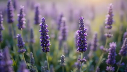 Fototapeta premium Close Up of Purple Lavender Flowers in Soft Focus – Serene Floral Detail (AI Generated)