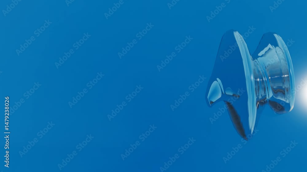 Poster abstract glossy swirling figure deforms on blue background. 3d render looped animation