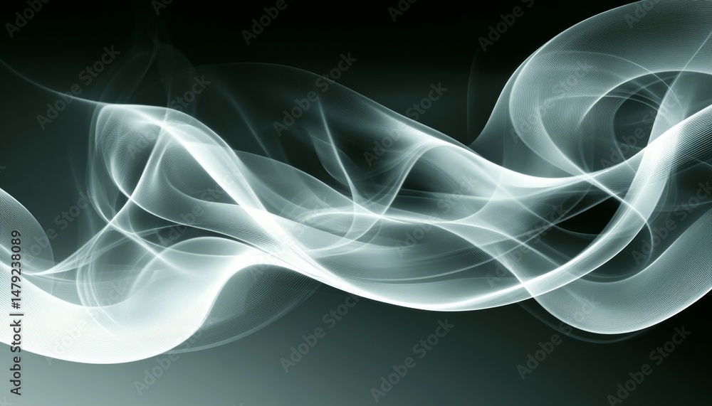 Poster delicate fluid waves an abstract design in aquamarine tones on a soft gradient background.