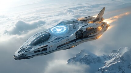 A futuristic spaceship powered by advanced AI and quantum propulsion systems 