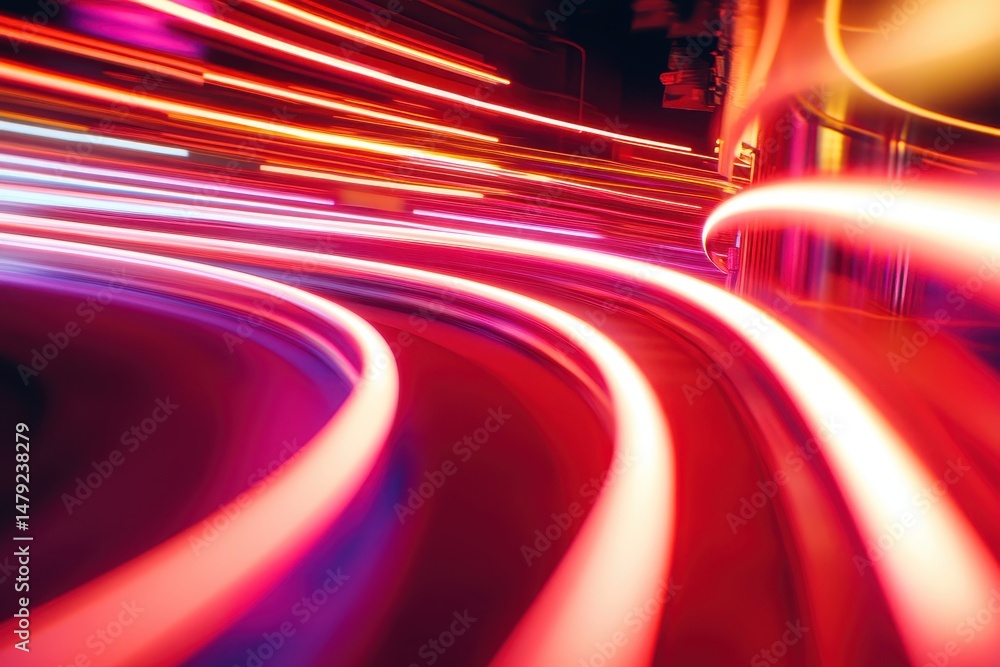 Poster vibrant neon lights create dynamic patterns in a glowing urban environment at night, the background 