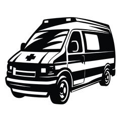 Stylized Black and White Ambulance Van Illustration in Vector Format