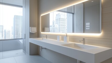 Modern Luxury Bathroom Interior with City Skyline View modern luxury bathroom interior design sink