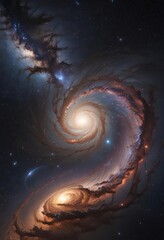 Distant galaxy swirls, cosmic dust, star clusters, velvet, diamond