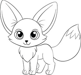Curious Fennec Fox with Big Ears Line Art Vector