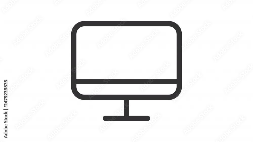 Poster computer monitor ui icon line animation. modern pc screen. equipped home office workplace. internet 