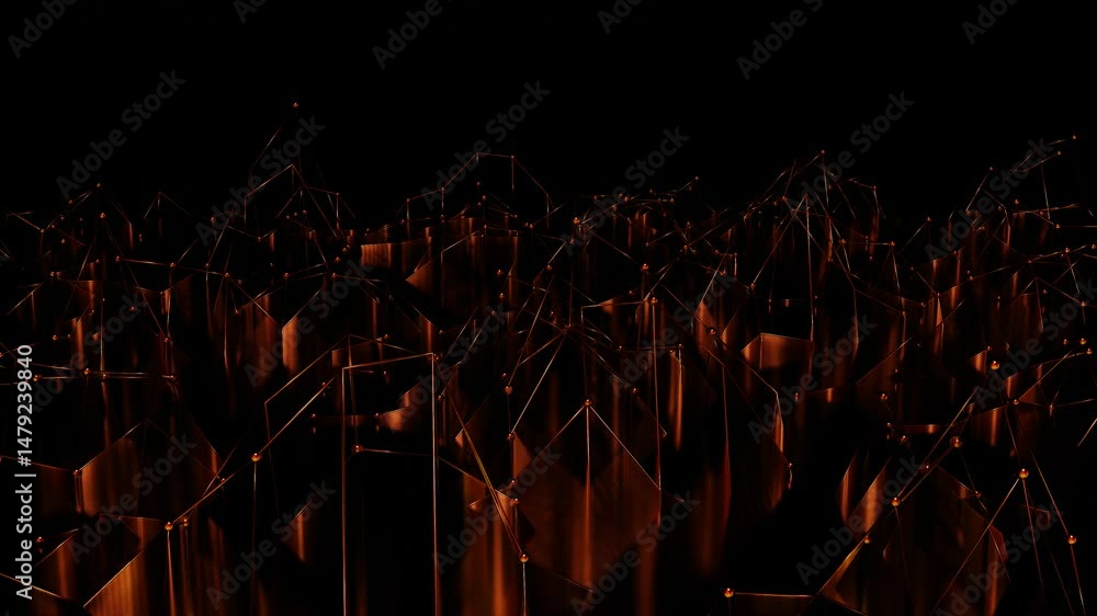 Poster deformable abstract figure from a grid with glossy spheres on a black background. 3d render looped a