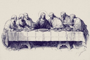 Biblical artwork showing the final meal of Christ.