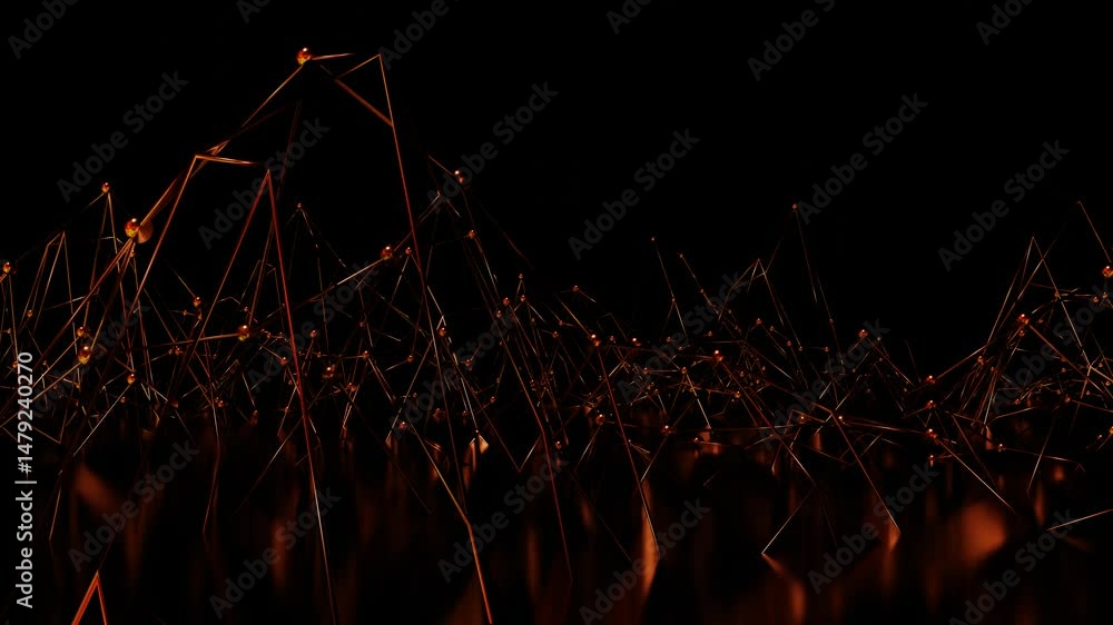 Poster deformable abstract figure from a grid with glossy spheres on a black background. 3d render looped a