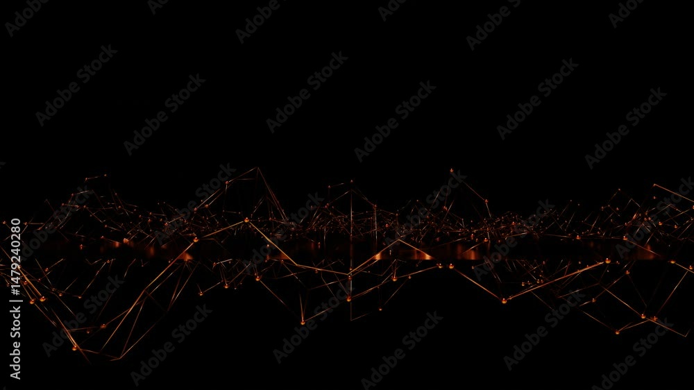 Poster deformable abstract figure from a grid with glossy spheres on a black background. 3d render looped a