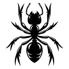 Stylized black ant illustration with a playful and slightly mischievous design