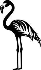 Flamingo Icon, Minimalist Tropical Bird Vector in Black and White Style