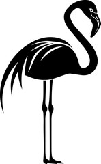 Flamingo Icon, Minimalist Tropical Bird Vector in Black and White Style