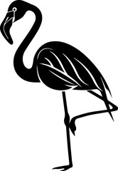 Flamingo Icon, Minimalist Tropical Bird Vector in Black and White Style